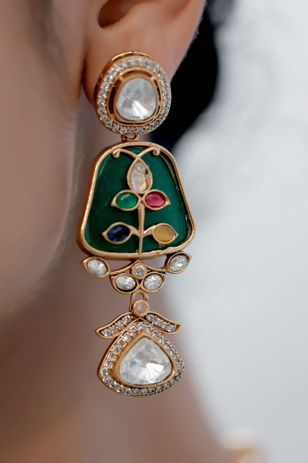 inlay work moissonite kundan zirconia long indian necklace indian bridal jewellery