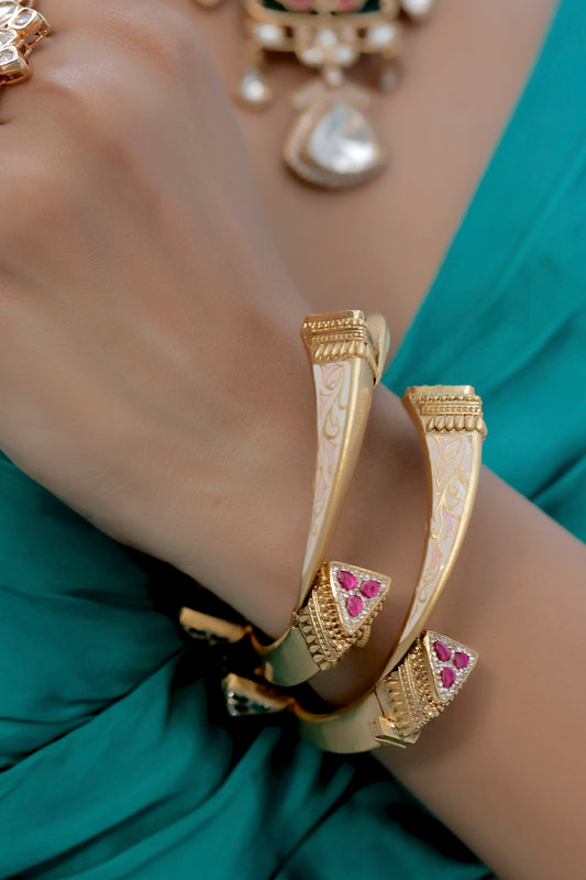 3d design gold bangles with meenakari and Swarovski stones