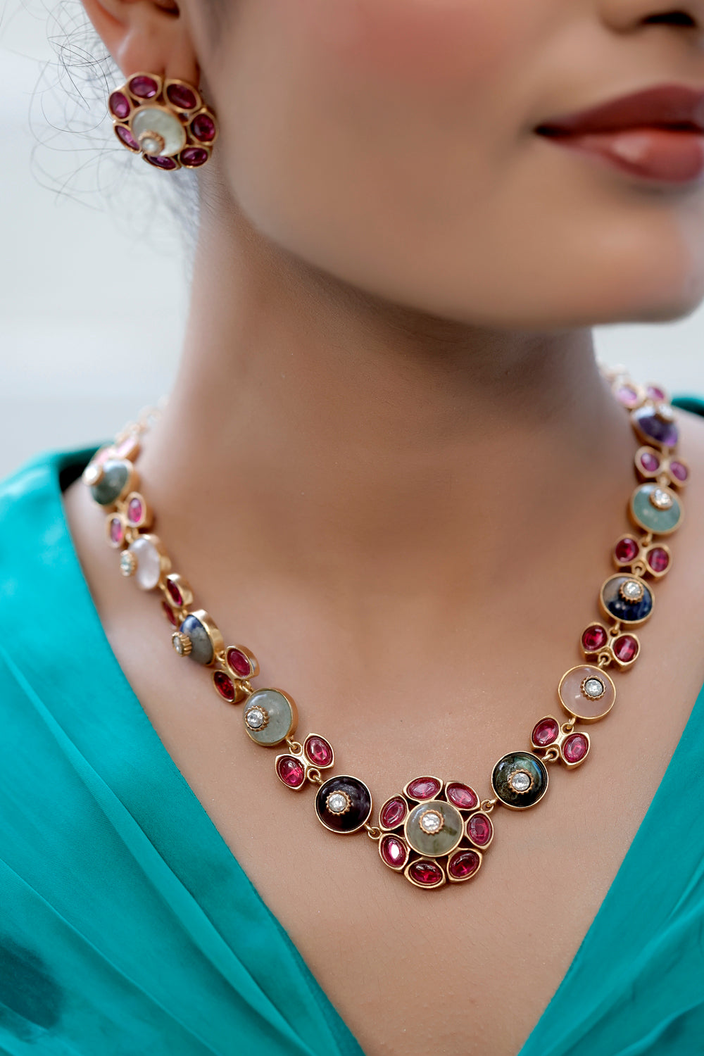 Kundan Long Necklace Earrings Set klnes240335