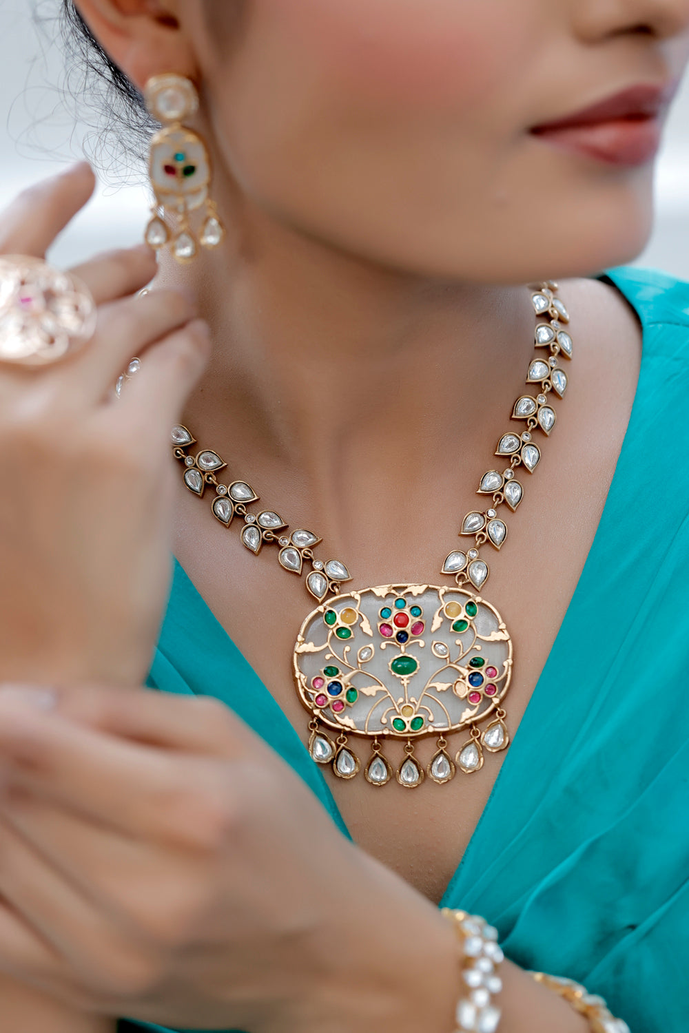 indian wedding heritage necklace set antique gold finish