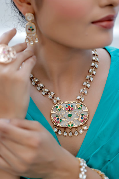 indian wedding heritage necklace set antique gold finish