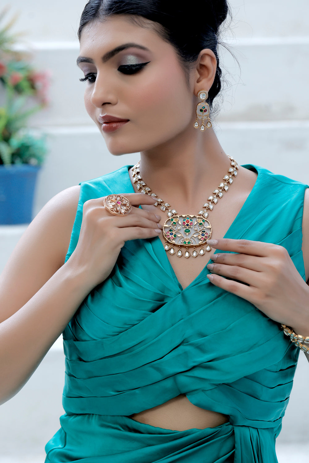 indian wedding heritage necklace set antique gold finish