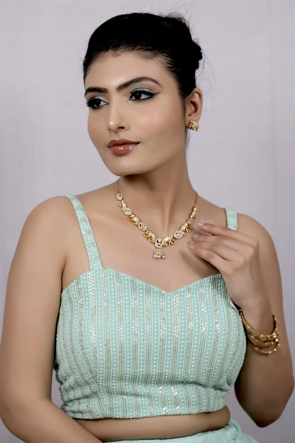 cz stone matte gold necklace set
