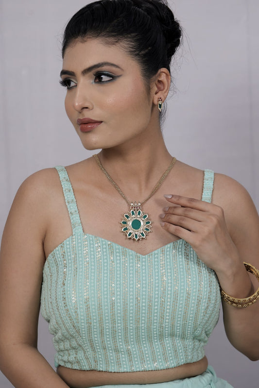 green ruby gold necklace set