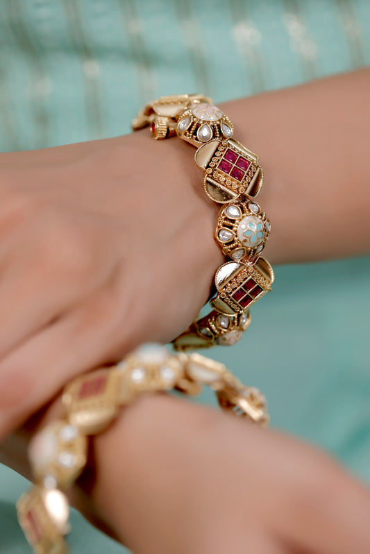matte gold kundan Meena bangle