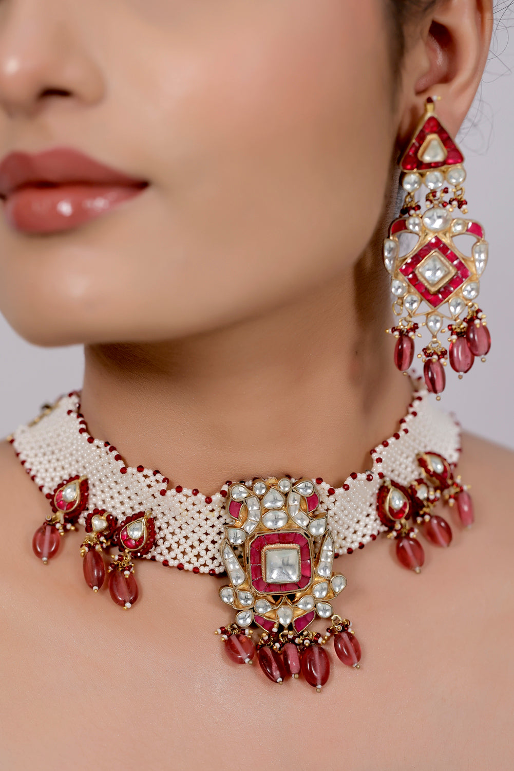 Kundan Choker Necklace Earrings Set kchnes220352