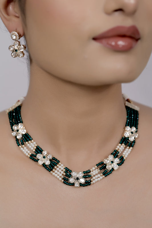 green kundan set