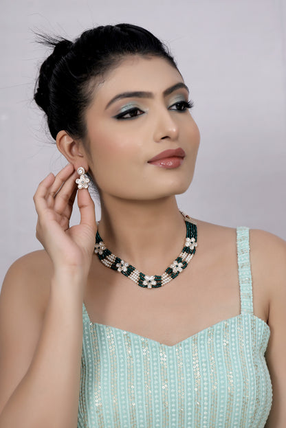 green kundan set