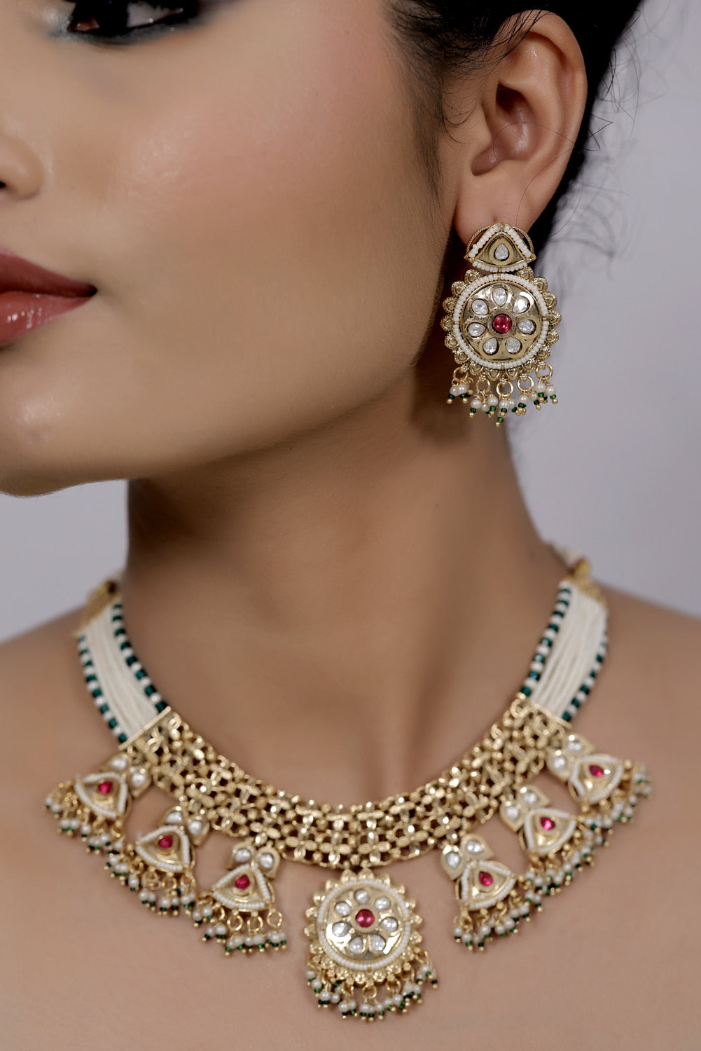 kundan gold replica necklace set