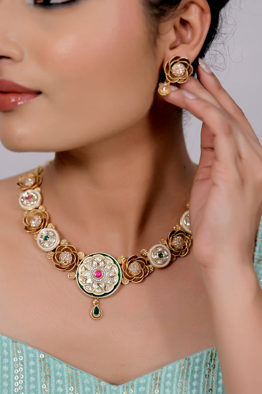 antique finish floral necklace set