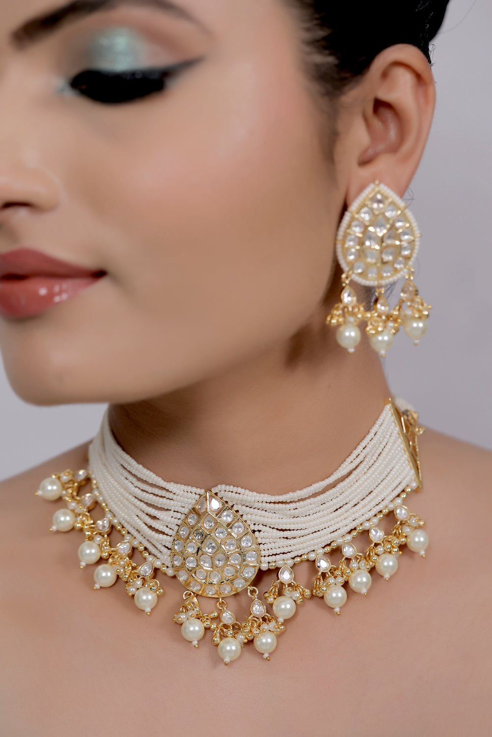 Kundan Choker Necklace Earrings Set kadchnets221292