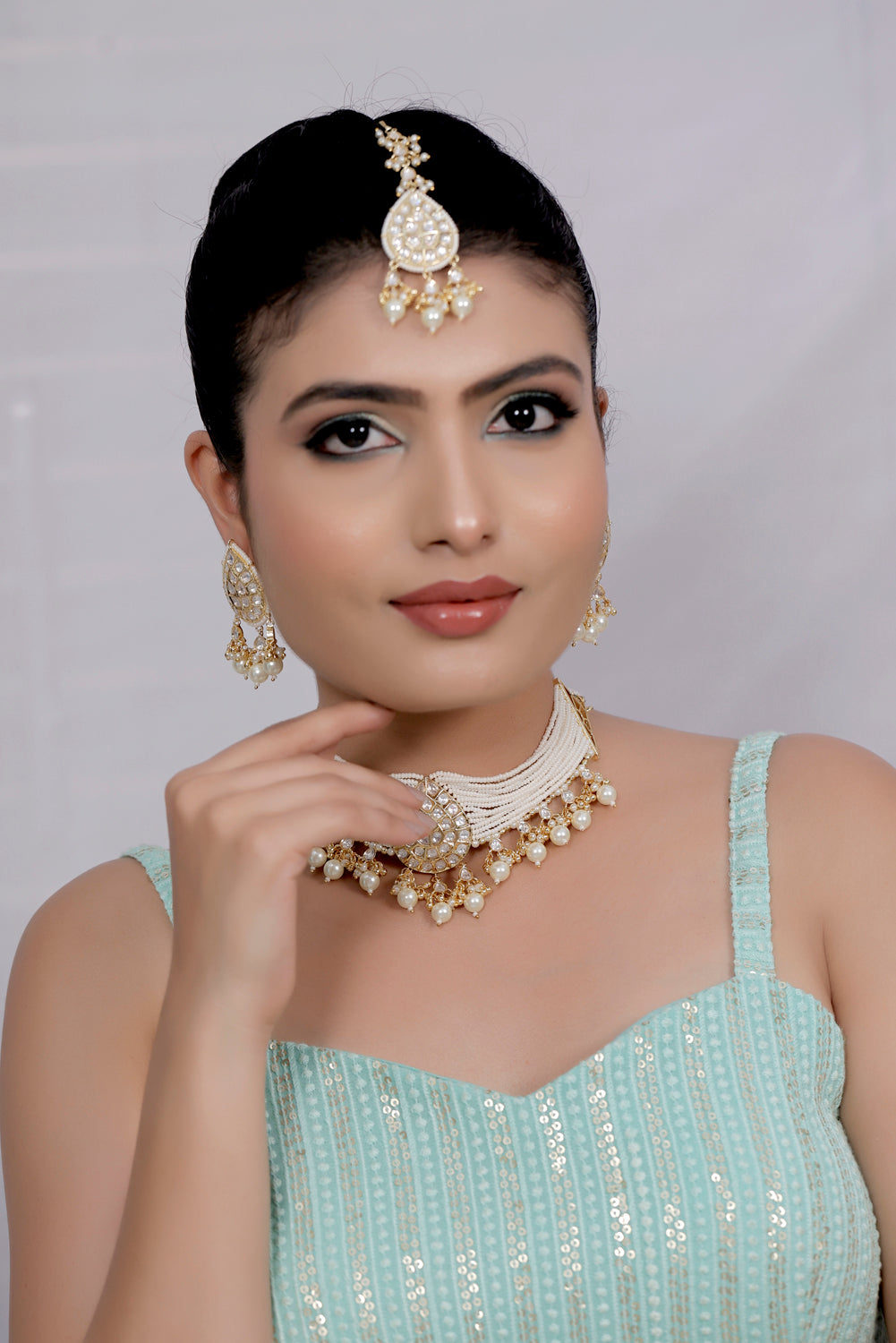 Kundan Choker Necklace Earrings Set kadchnets221292