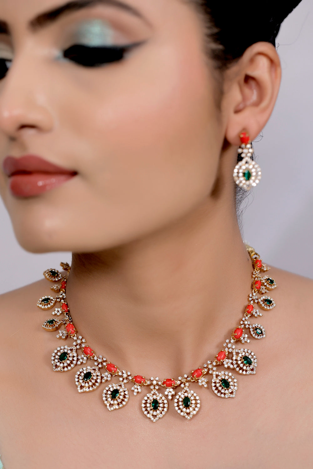 coral necklace earrings