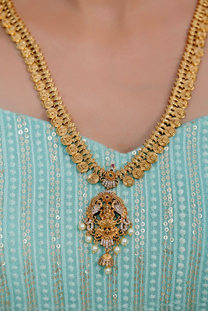 temple cz lakshmi gold coin necklace set