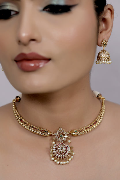 hasli gold necklace jhumka