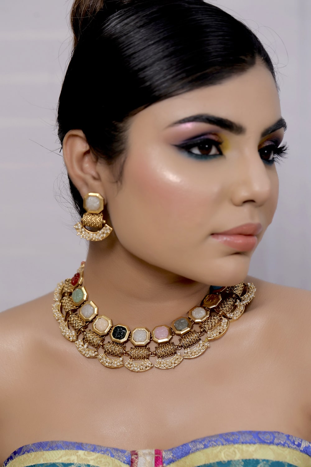 Kundan Choker Necklace Earrings Set kchnes230953