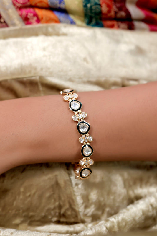 blue enamel kundan delicate openable link bracelet