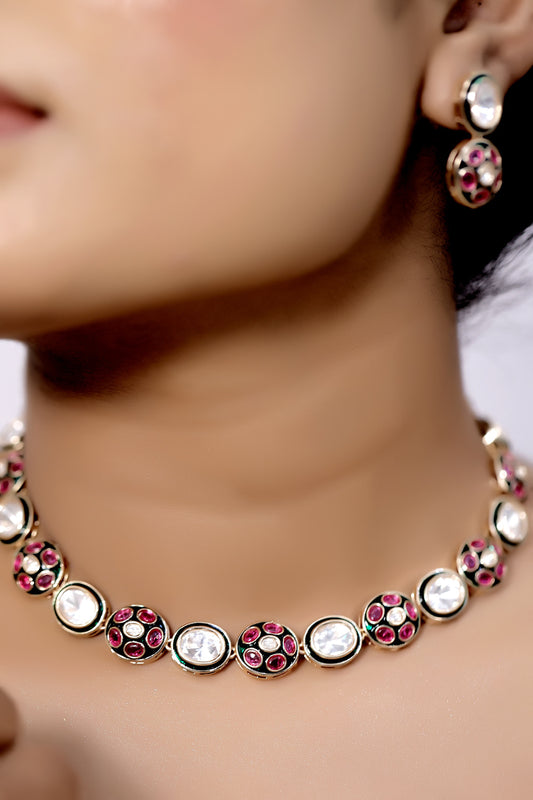 Jadau moissanite polki kundan meenakari delicate choker set kadchnes240469