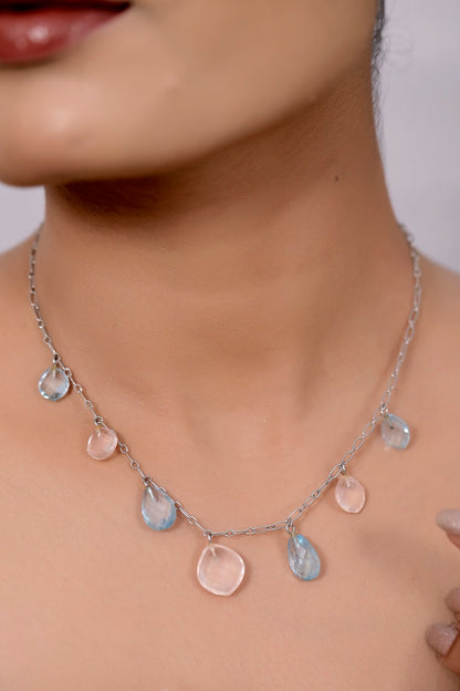 rose quarts blue topaz  necklace