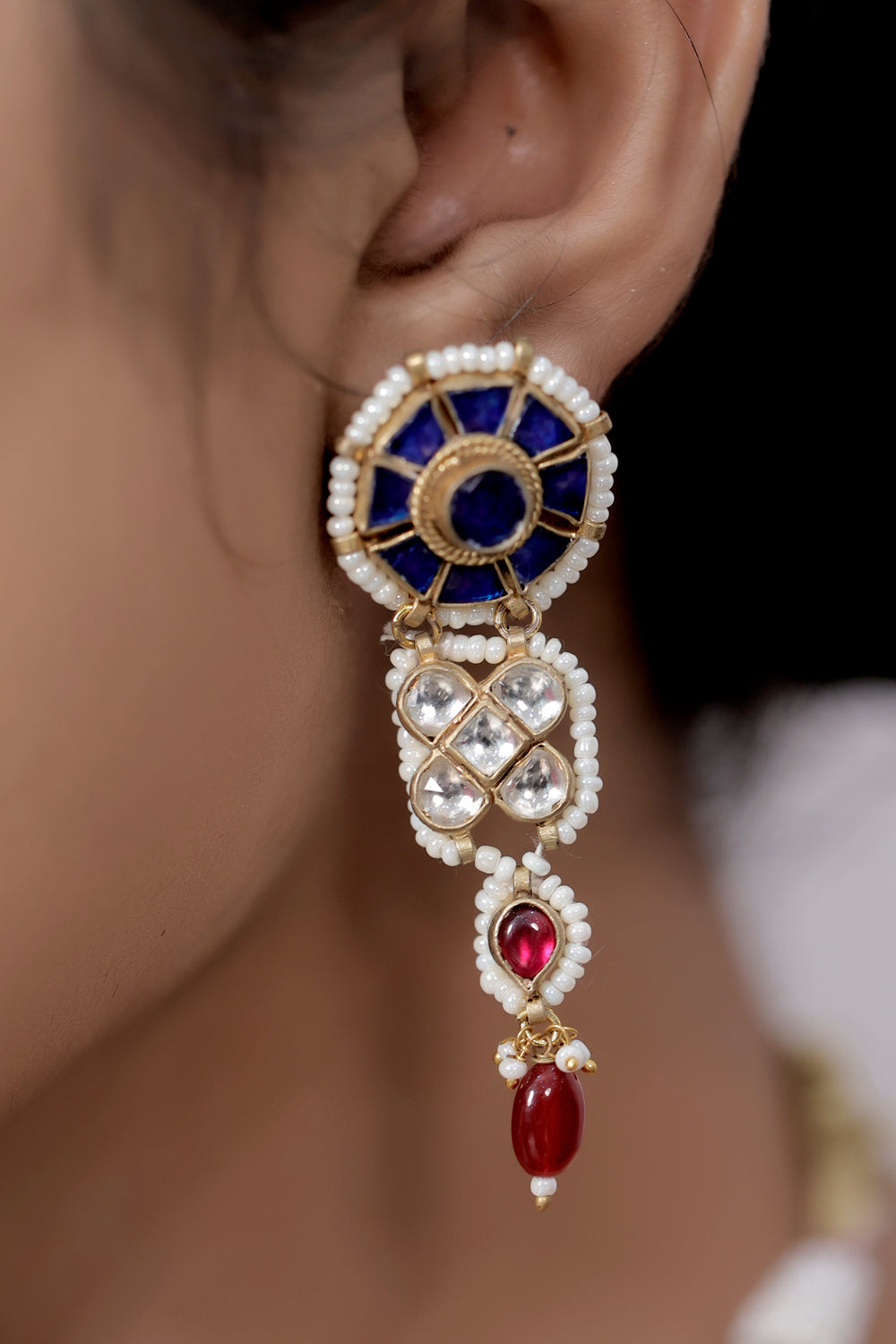 blue kundan drop earring