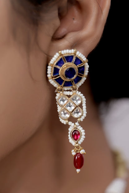 blue kundan drop earring