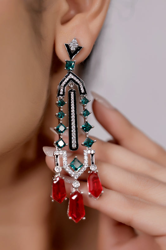 red green black cz drop earrings with enamel