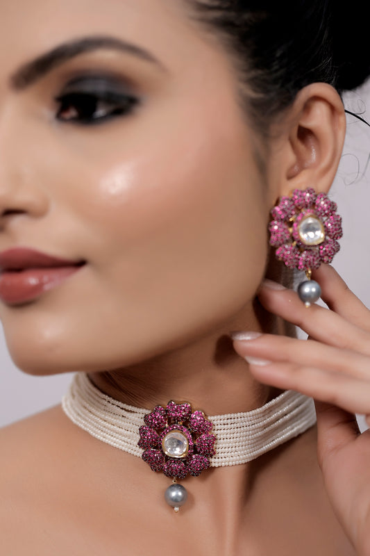 Ruby choker necklace earrings set