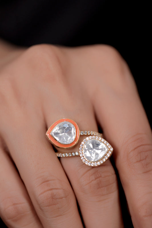 finger ring polki kundan cz orange