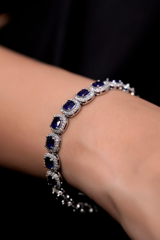 sapphire blue silver cz bracelet