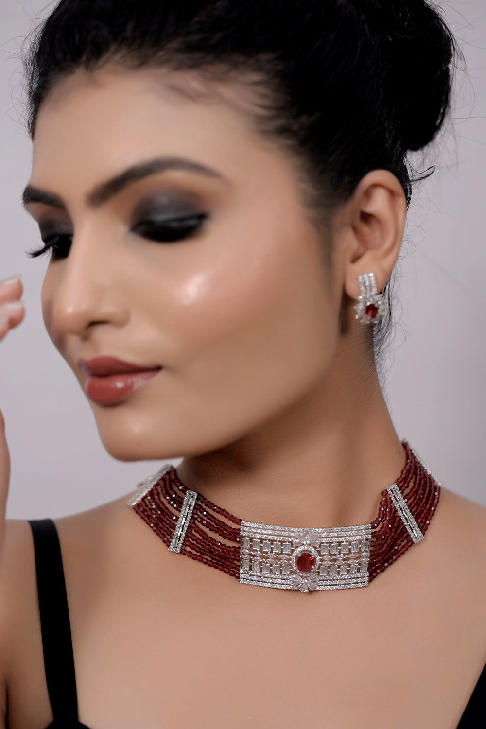 maroon cz choker