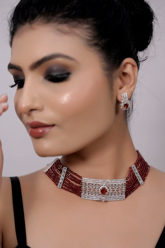 maroon cz choker