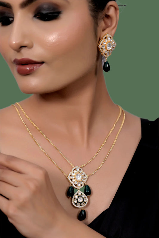kundan Meena pendant earrings long set