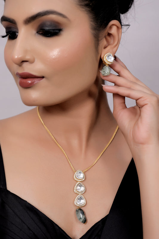 gold polish long  chain necklace set