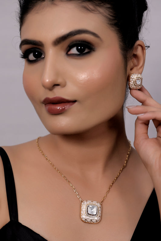 cz kundan Meena pendant set