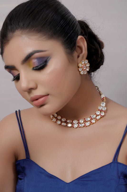 delicate polki necklace set