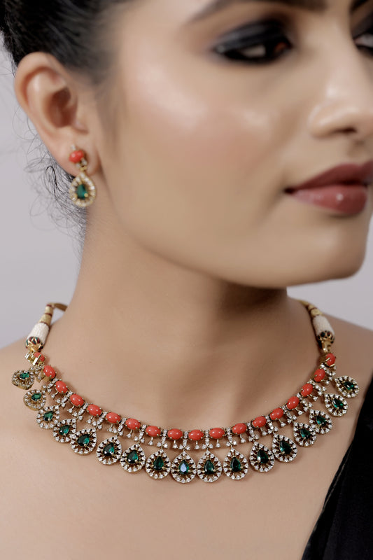coral necklace set