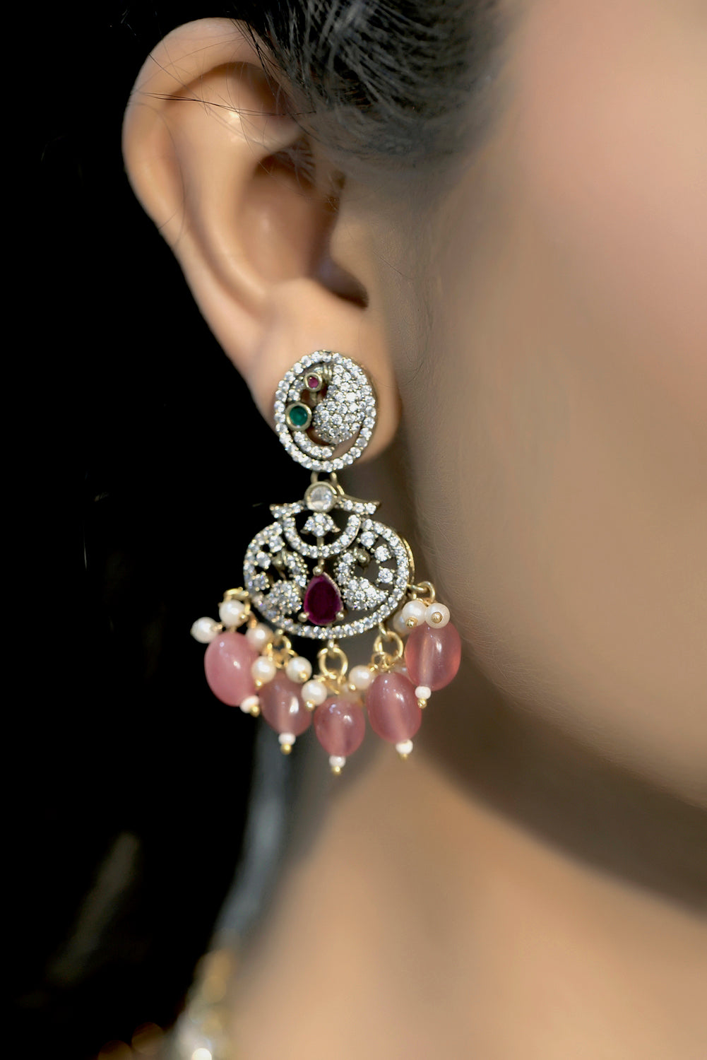 long american diamond necklace with drop earrings in victorian look