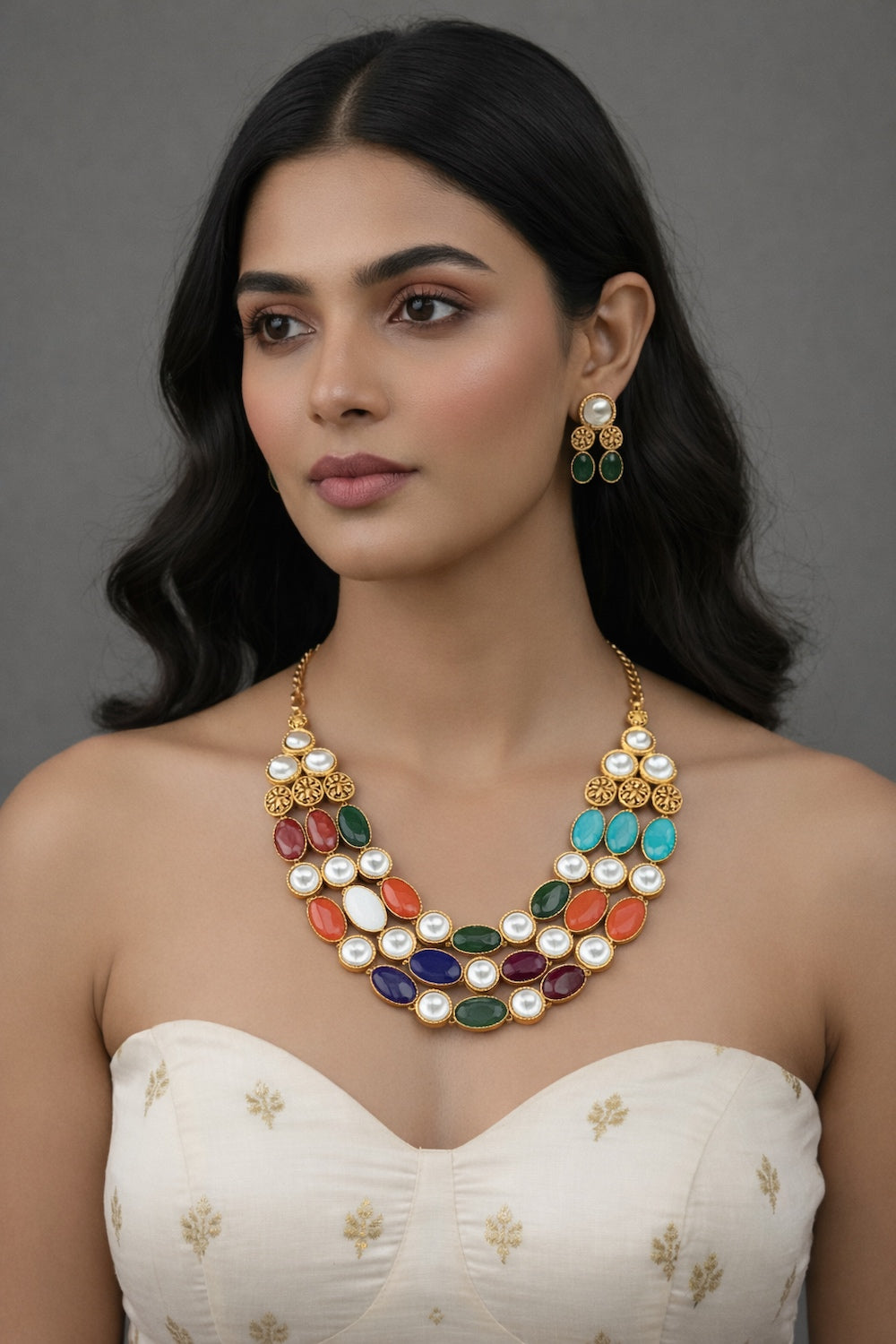 navaratna multistone necklace set