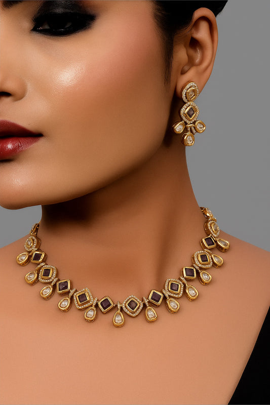 kundan cz necklace for indian wedding and parties 