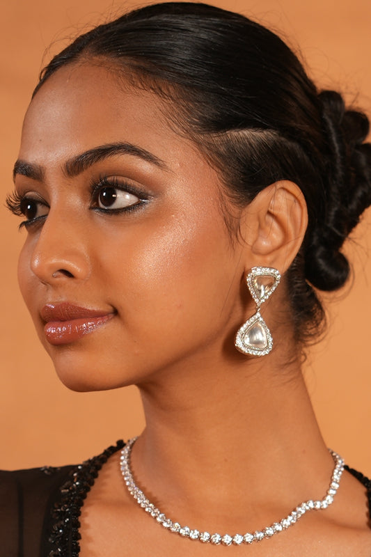 Silver kundan earrings