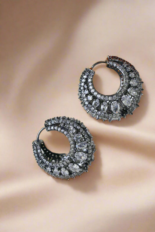 black cz hoop earrings