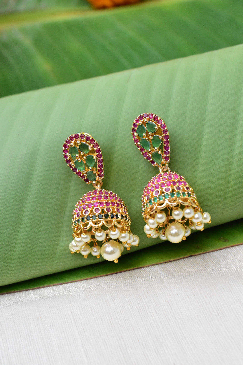 ruby jhumka earrings