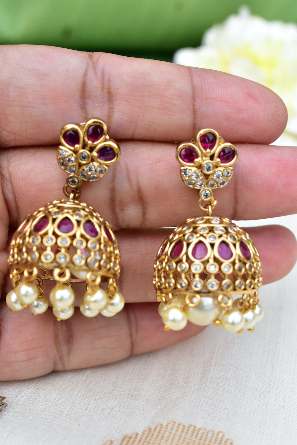 ruby jhumka earrings