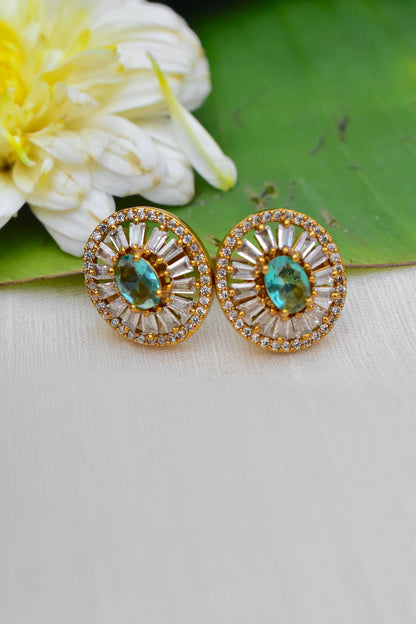 Ad zircon antique gold polish oval stud earrings adgpse250291