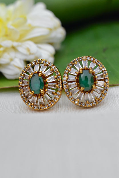 Ad zircon antique gold polish oval stud earrings adgpse250291