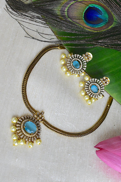 Zirconia antique gold Choker Set 250249