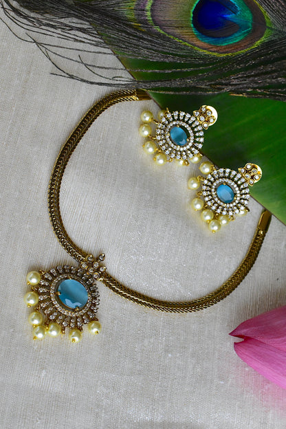 Zirconia antique gold Choker Set 250249