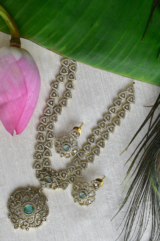 zirconia victorian green multi layer necklace set adgpchnes250120