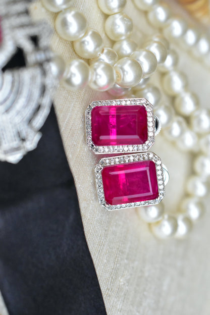 fascia pink doublet zirconia stud earrings