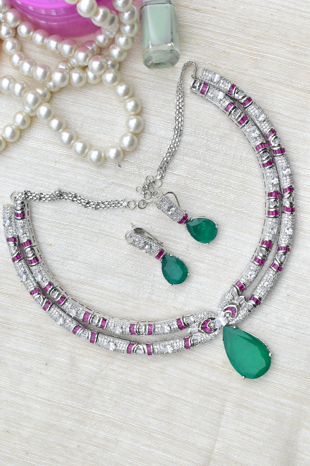 emerald double strand cz hansuli necklace set